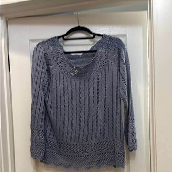 Venus Blue Crew Neck Summer Sweater with Open Weave Crochet Pattern NWOT - Picture 2 of 6